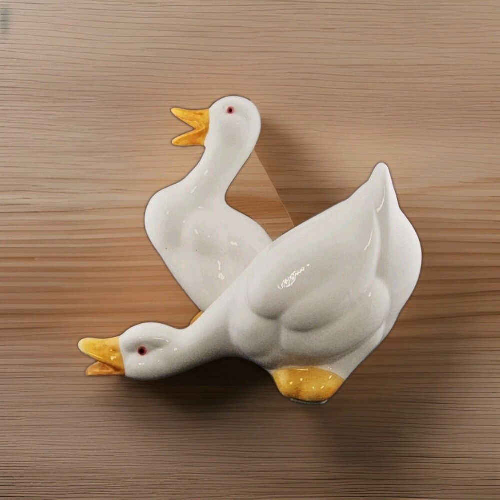Vintage 80's Large ROSENTHAL NETTER Porcelain White Geese Red Eyes